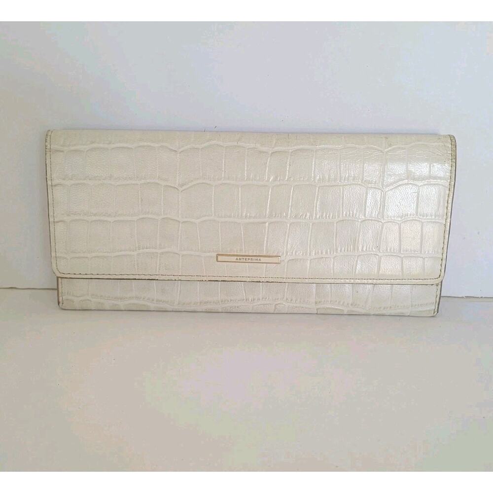 Anteprima Wallet Geniue Leather Envelope Large White Croc Logo Designer Quality